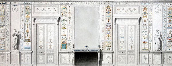 Design til en salon (kridt, blæk, akvarel og kropsfarve på papir) af Pierre II Rousseau
