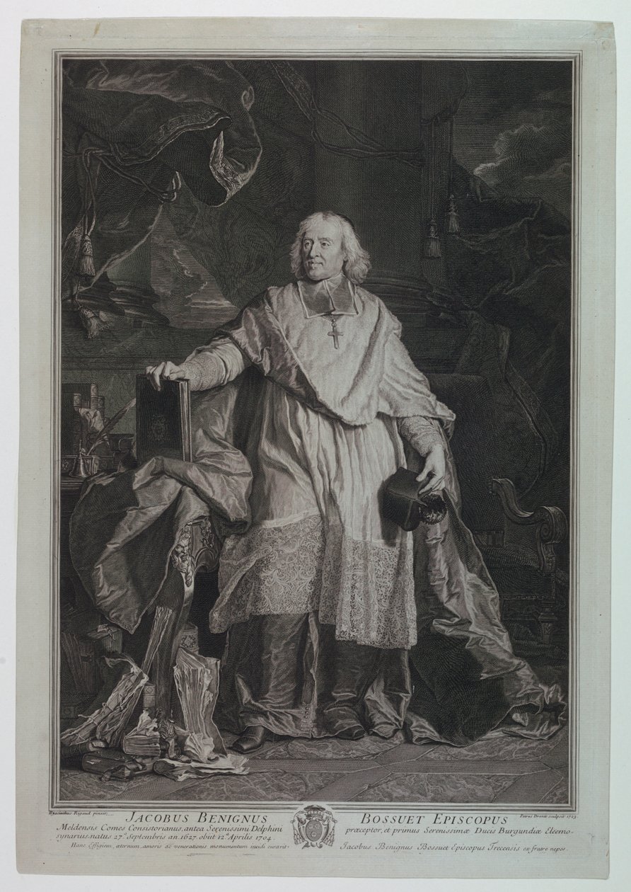 Portræt af kardinal Jacques Benigne Bossuet (1627-1704) af Pierre Imbert Drevet