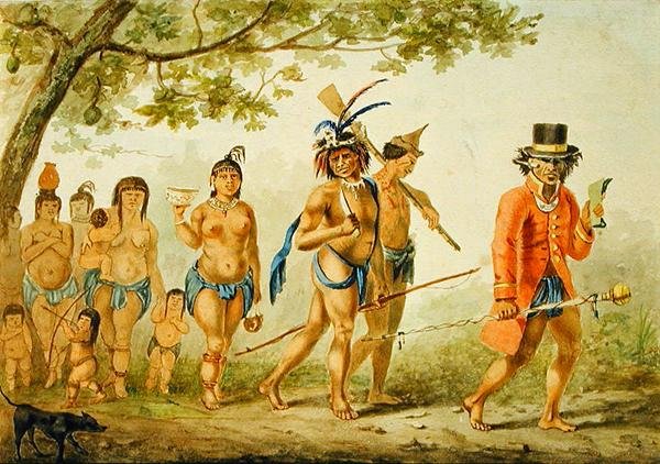 En stammemarch, ca. 1839 (akvarel på papir) af Pierre J. Benoit