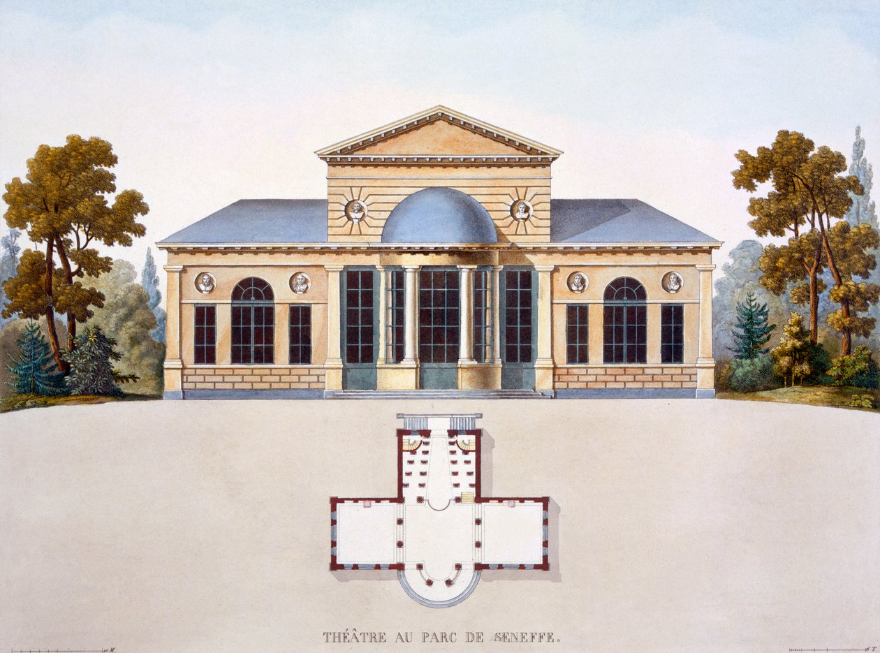 Teater i Château de Seneffe, fra "Choix des Monuments, Edifices et Maisons les plus Remarquables du Royaume des Pays-Bas", udgivet i 1827 af Pierre Jacques Goetghebuer