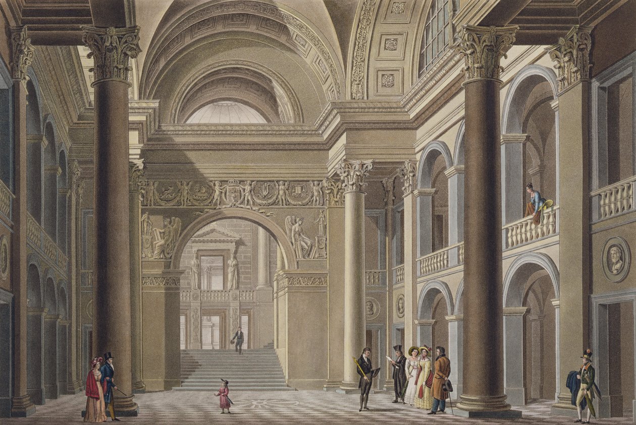 Vestibule for det akademiske palads i Gent, fra udvalg af de mest bemærkelsesværdige monumenter, bygninger og huse i Kongeriget Nederlandene af Pierre Jacques Goetghebuer, indgraveret L. Roelandt, udgivet af Pierre Jacques Goetghebuer
