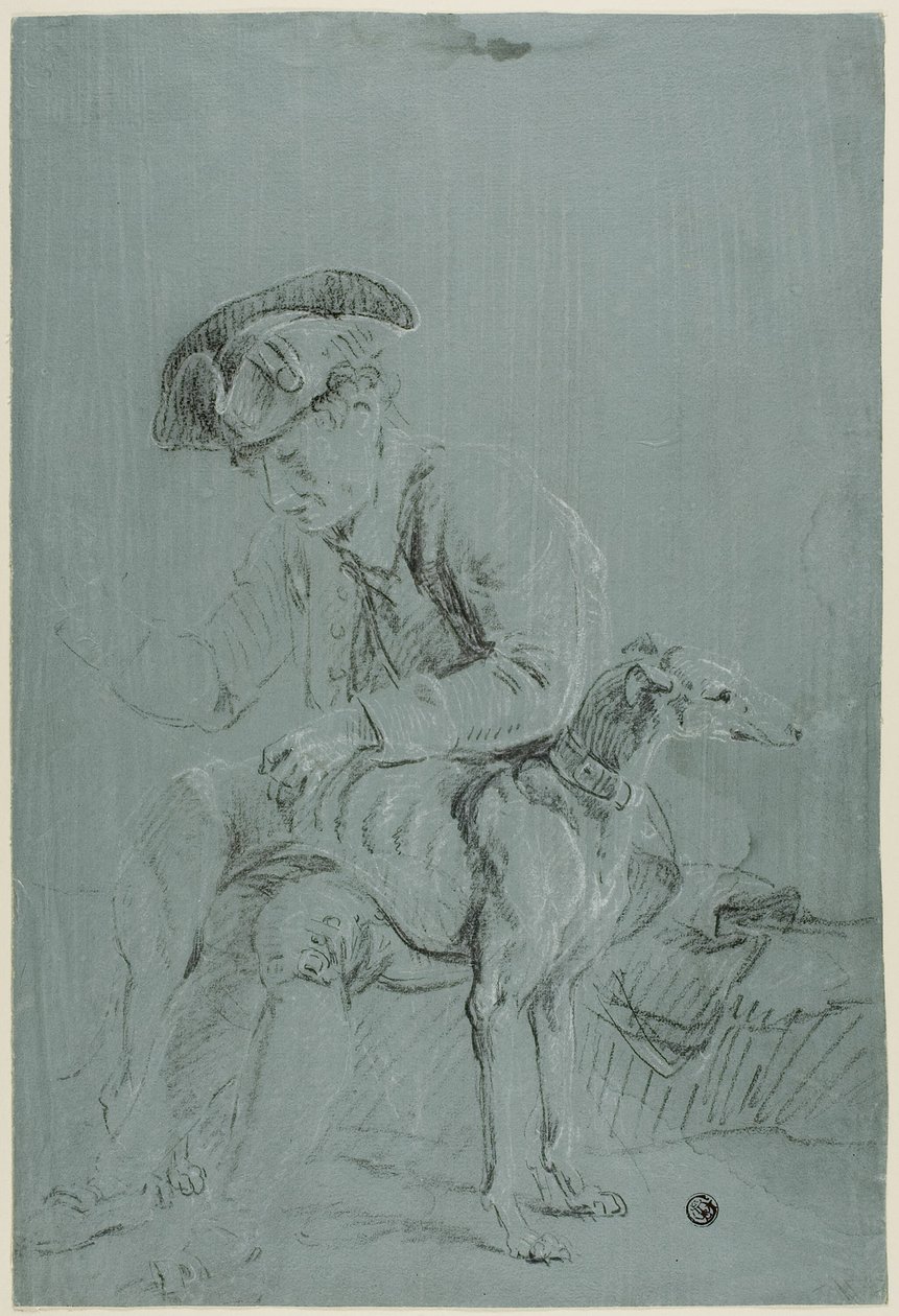 Siddende mand med hund af Pierre Jacques Volaire