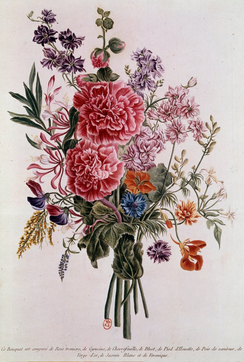 Buket komponeret med roser Litografi af Pierre Joseph Buchoz (1731-1807) 1700-tallets Paris, B.N. af Pierre Joseph Buchoz