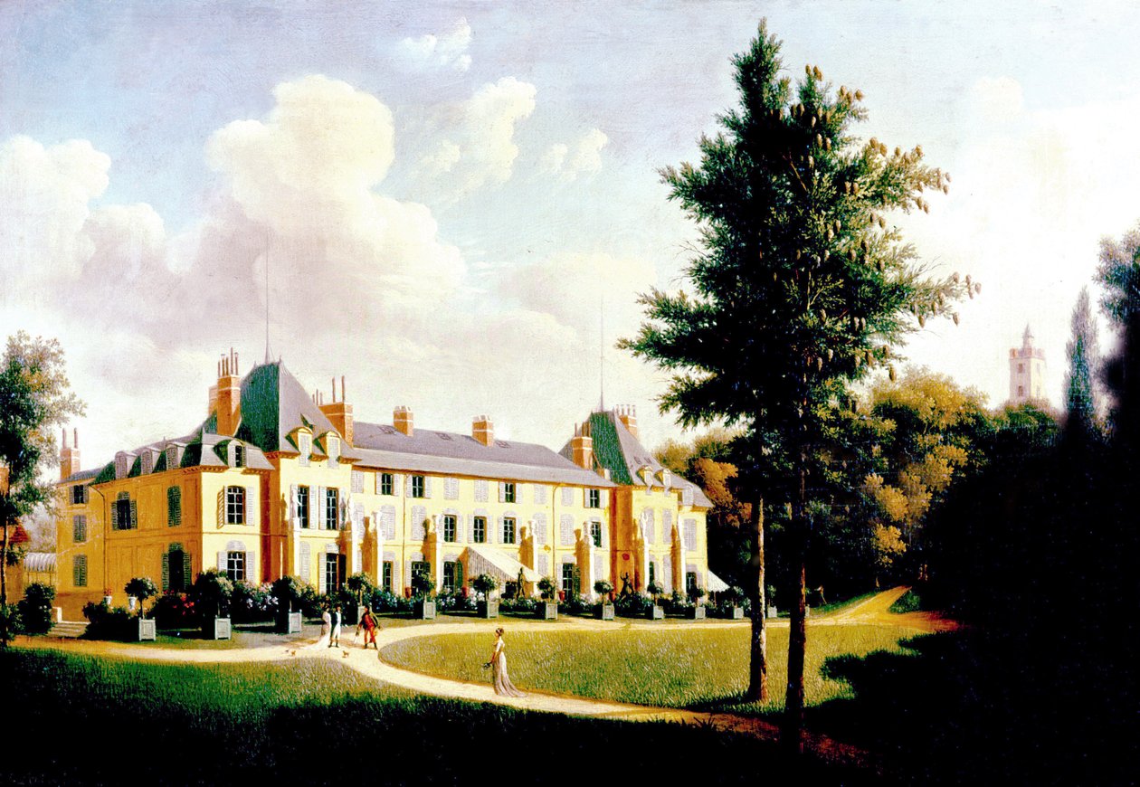 Udsigt over Chateau de Malmaison (facade på parken), slutningen af 1700-begyndelsen af det 19. århundrede (maleri) af Pierre Joseph Petit