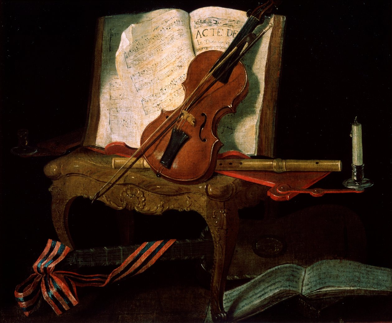 Stilleben med violin, 1800-tallet af Pierre Justin Ouvrie
