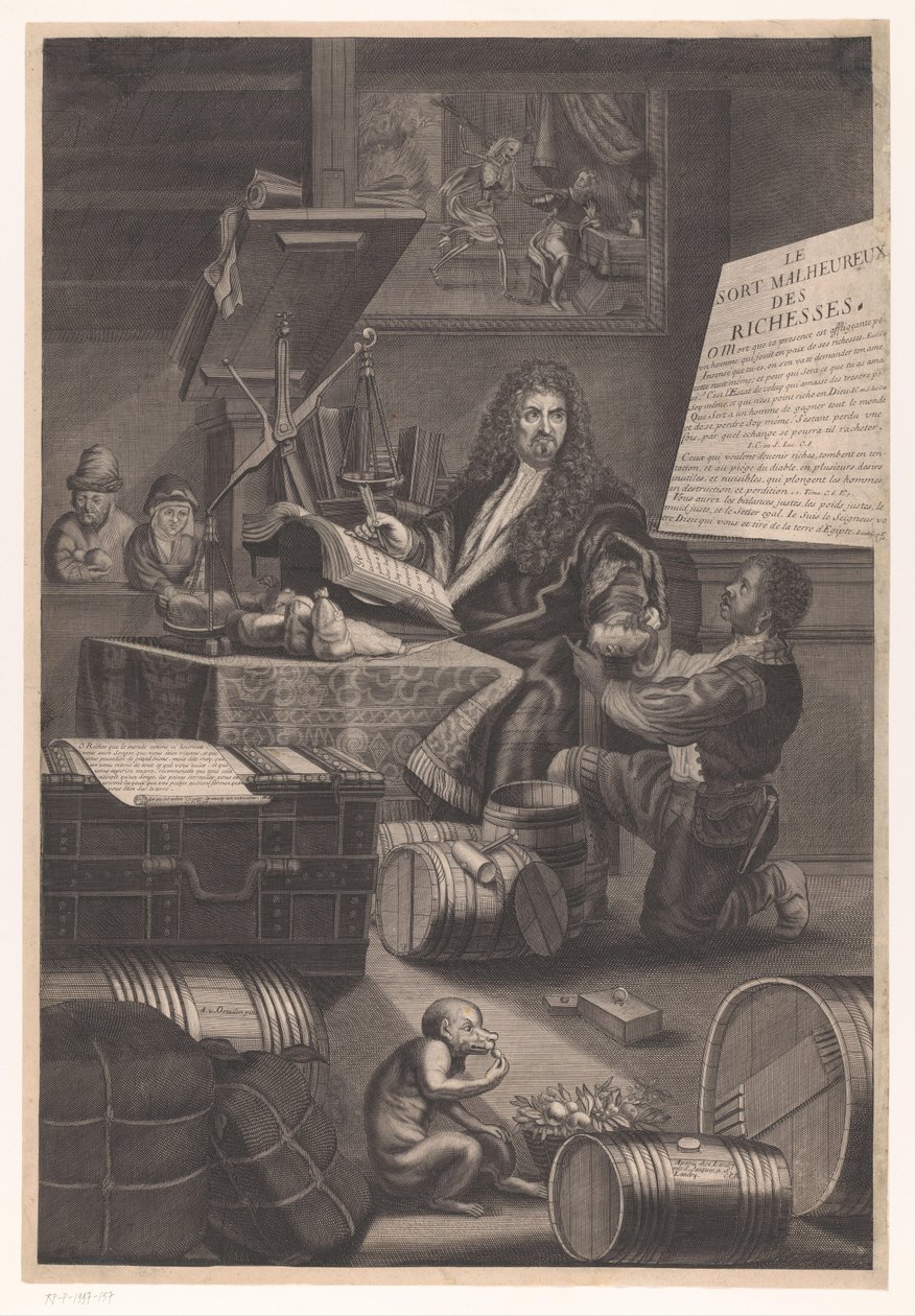 Guldvægt med tilhørende advarsel om farerne ved rigdom af Pierre Landry (attributed to)