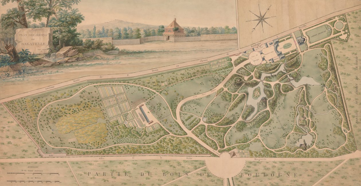 Plan for haven til Château de Bagatelle, 1817. af Pierre Lapie