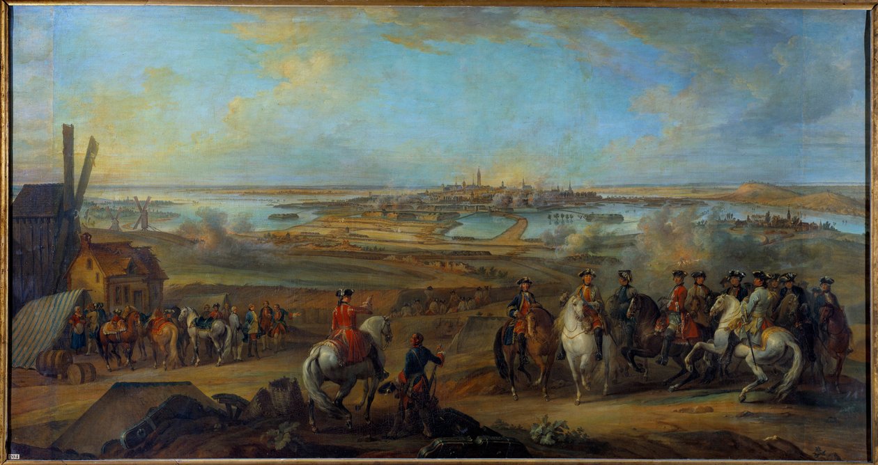 Flanderns felttog (1745-1747): "" Kong Ludvig XV (1710-1774) ved sædet for Mons i Hainaut i juli 1746"" Maleri af Pierre Nicolas Lenfant (1704-1787) 1700-tallet søn. 1,77x3,35 m af Pierre Lenfant