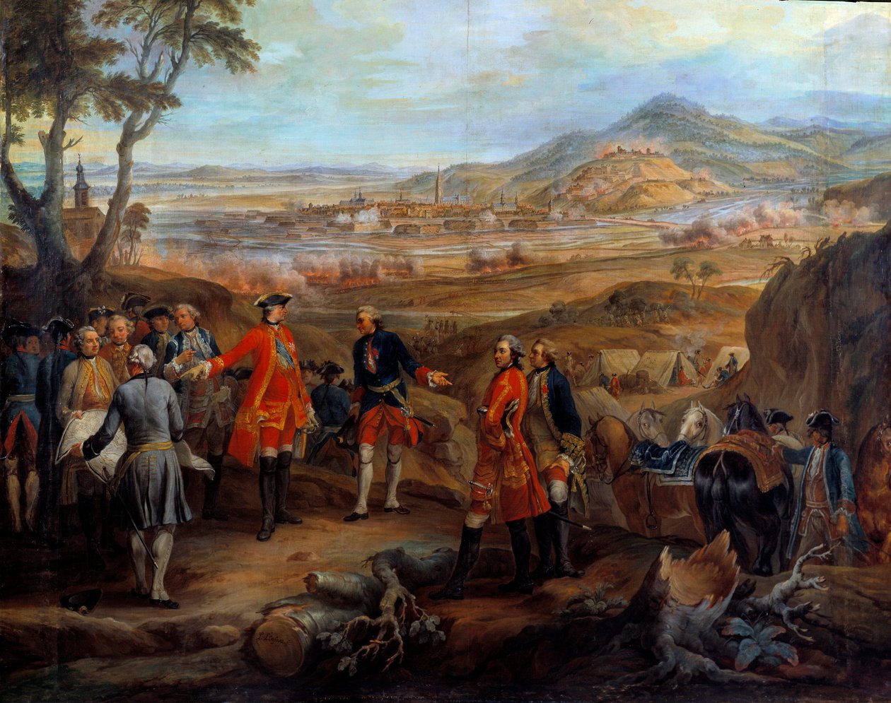 Flanderns felttog (1745-1747): “” Belejringen af Fribourg i Brisgau den 11. oktober 1744””” Ludvig XV leder de militære operationer. Maleri af Pierre Nicolas Lenfant (1704-1787) 1700-tallet søn. 2,75x2,5 m af Pierre Lenfant