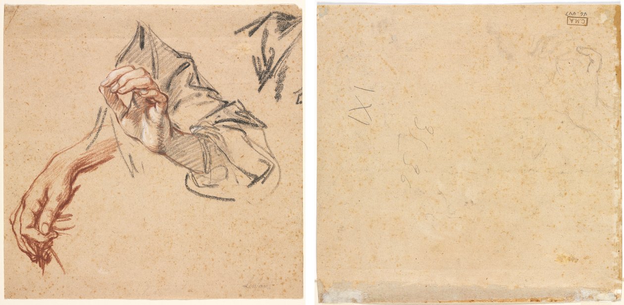 Studie af hænder (recto); Skitse af en hånd (verso) af Pierre Lenfant