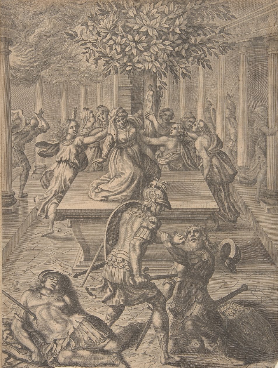 Plyndringen af Troy-Pyrrhus dræbte Priam, før 1654. af Pierre Lombart
