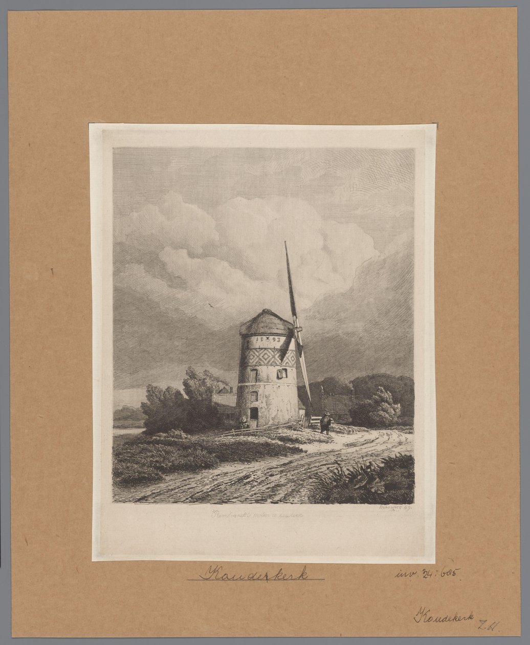 Udsigt over Steenenmolen eller Rembrandts vindmølle i Koudekerk aan den Rijn Rembrandts vindmølle i Koukerk (titel på objekt) af Pierre Louis Dubourcq