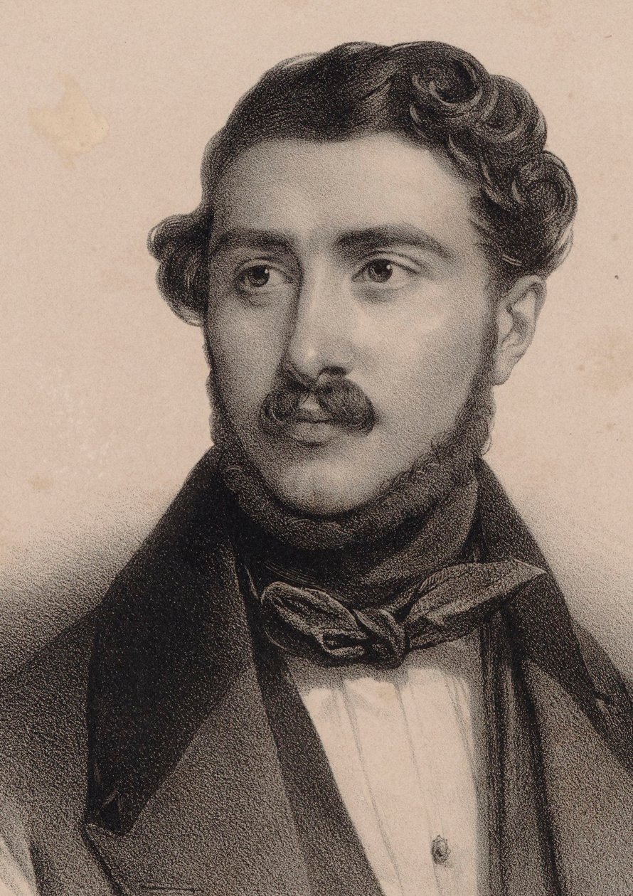 Portræt af komponisten Théodore Labarre 1805-1870. af Pierre Louis Henri Grevedon