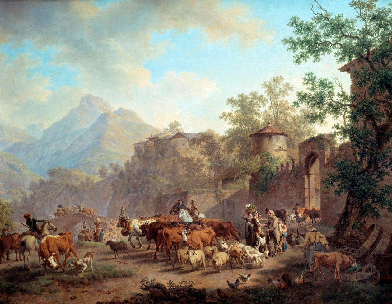 Afgang af besætningerne til bjerget Debut af transhumances. Maleri af Pierre Louis Larive (de la Rive) Godefroy (1735-1817) 1813 Geneve, Museum of Art and History af Pierre Louis de La Rive