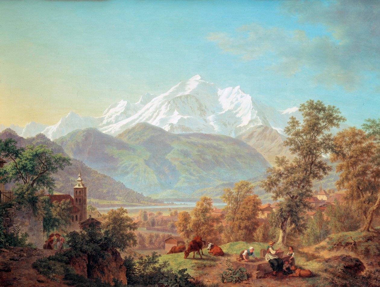 Le Mont-Blanc set fra Sallanches ved solnedgang Maleri af Pierre Louis af kysten (1753-1817) 1802 Musee d? kunst og d? Historien om byen Genève, Schweiz af Pierre Louis de La Rive