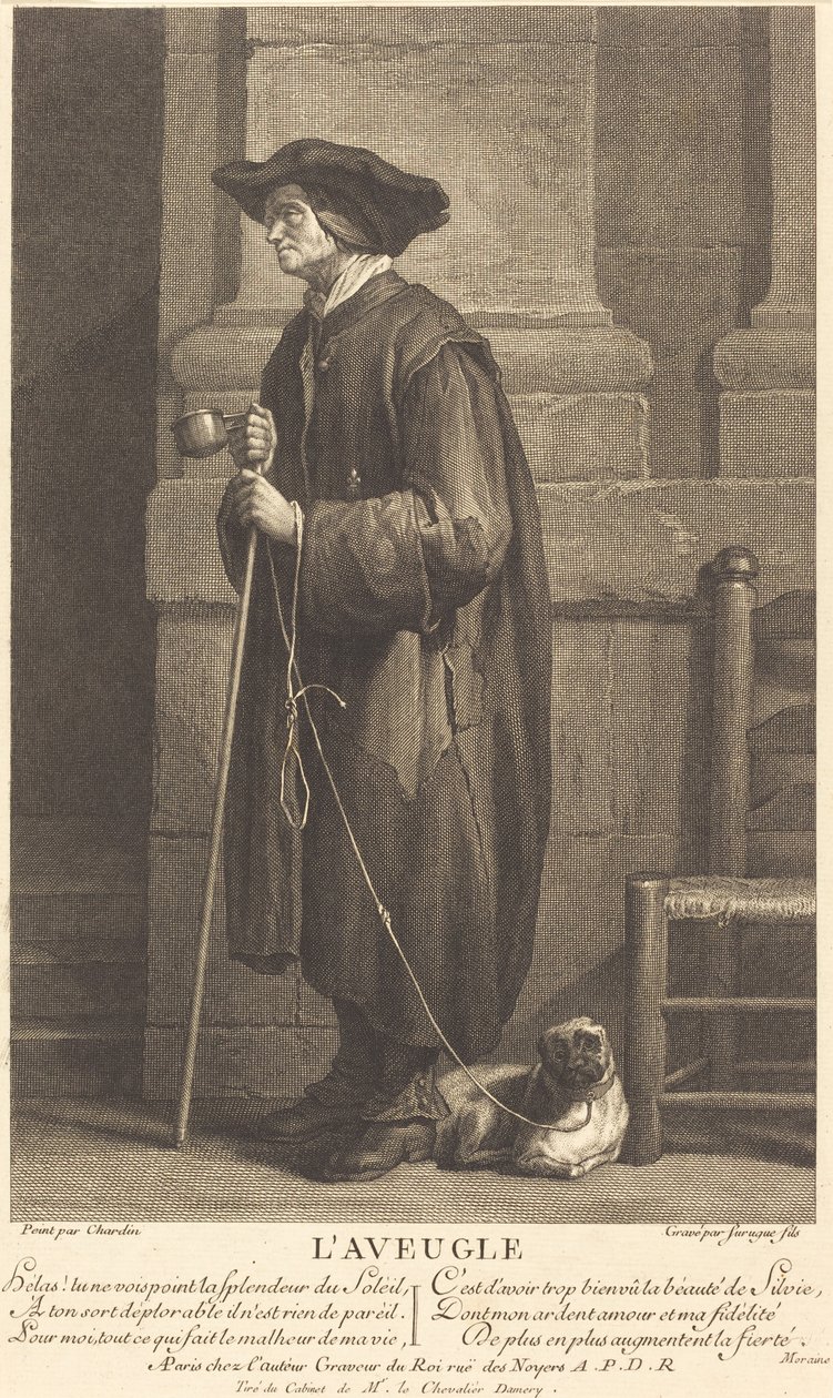 Den blinde tigger af Pierre Louis de Surugue after Jean Siméon Chardin