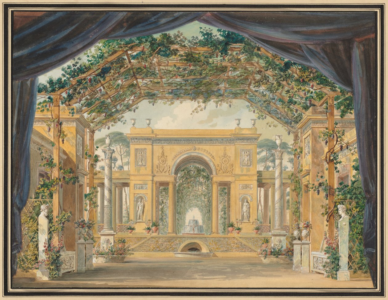 Dekoration udført til Fødselsdagen for Hans Majestæt Kongen af Westfalen, 1811. af Pierre Luc Charles Ciceri