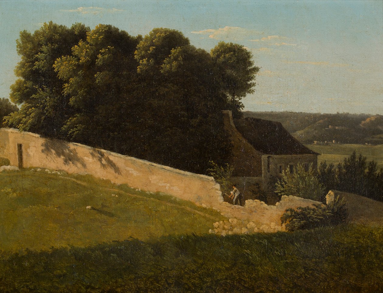Sommerlandskab med sommerhus (olie på lærred) af Pierre Luc Charles Ciceri