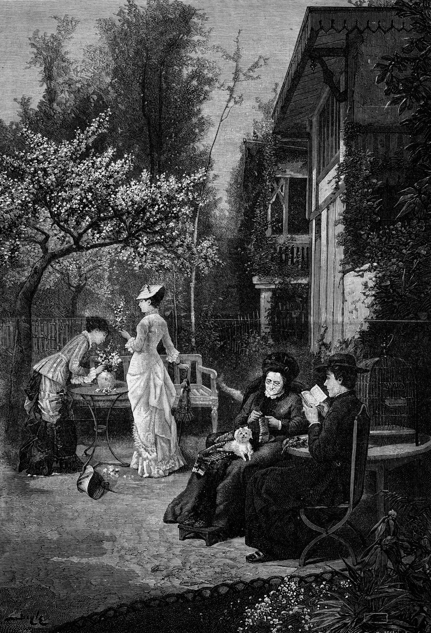 Blomster af fersken (1800-tallet). Stik efter maleriet af Pierre Beyle (1838-1902). I "" The Illustrous World"" nr. 1250 af 12. marts af Pierre Marie Beyle
