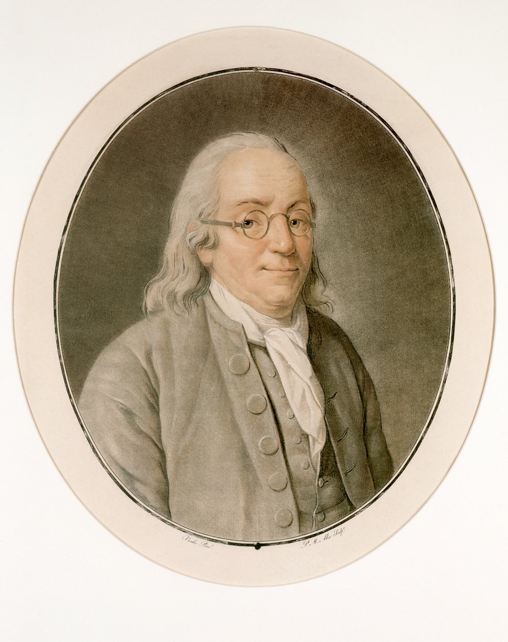 Portræt af Benjamin Franklin i Briller af Pierre Michel Alix