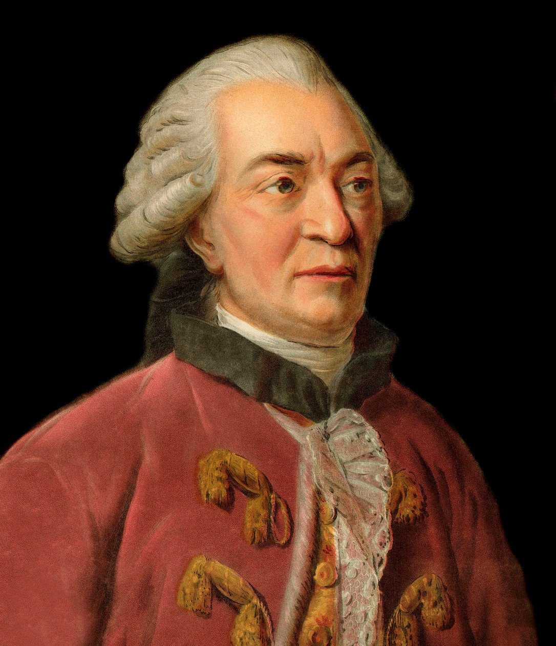 Portræt af Georges Louis Leclerc, greve af Buffon (1707-1788), fransk naturforsker, matematiker, kosmolog og encyklopædisk forfatter - Portræt af George Louis Le Clerc, greve af Buffon (1707 - 1788), fransk naturforsker og forfatter, gravering af Pierre Mi af Pierre Michel Alix