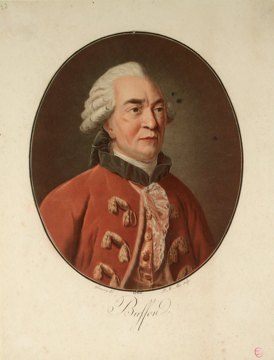 Portræt af naturforskeren Georges-Louis Leclerc, Comte de Buffon 1707-1788, 1793. af Pierre Michel Alix