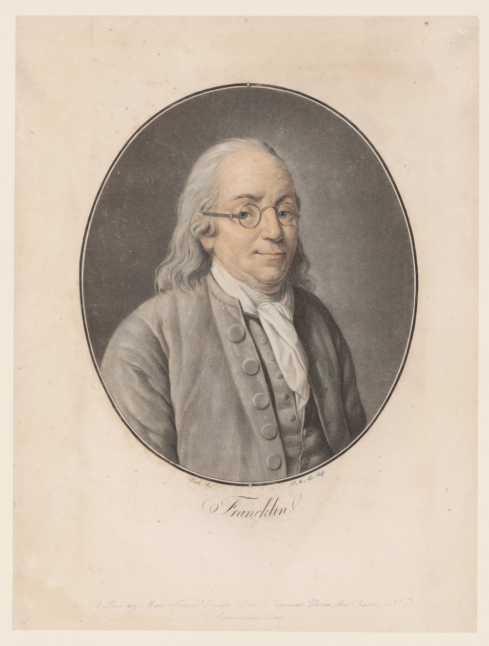 Portræt af Benjamin Franklin Franklin (titel på objekt) Collection of Great Men (serietitel) af Pierre Michel Alix