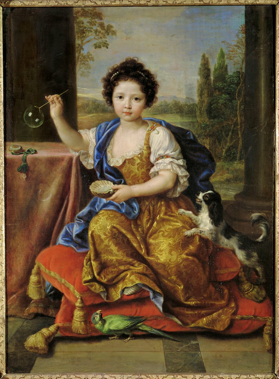 Anne de Bourbon, kaldet Mademoiselle de Blois, datter af Louis XIV og Mlle ... (maleri på lærred) af Pierre Mignard
