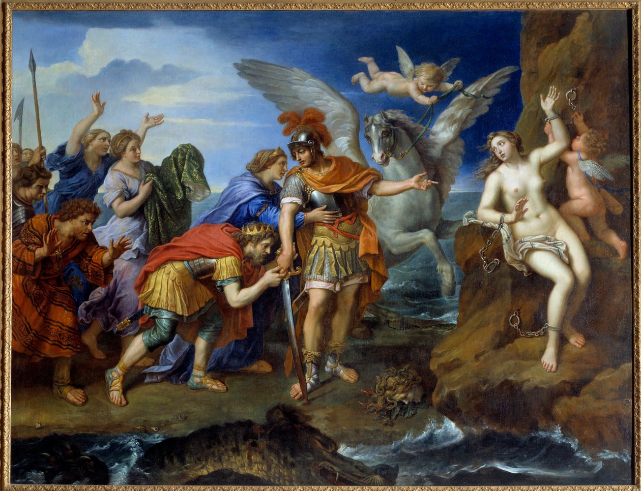 Persee lever Andromeda Andromeda lænket til en sten bliver leveret af Persee og redder marinemonsteret. Maleri af Pierre Mignard (1612-1695) 1600-tallet af Pierre Mignard