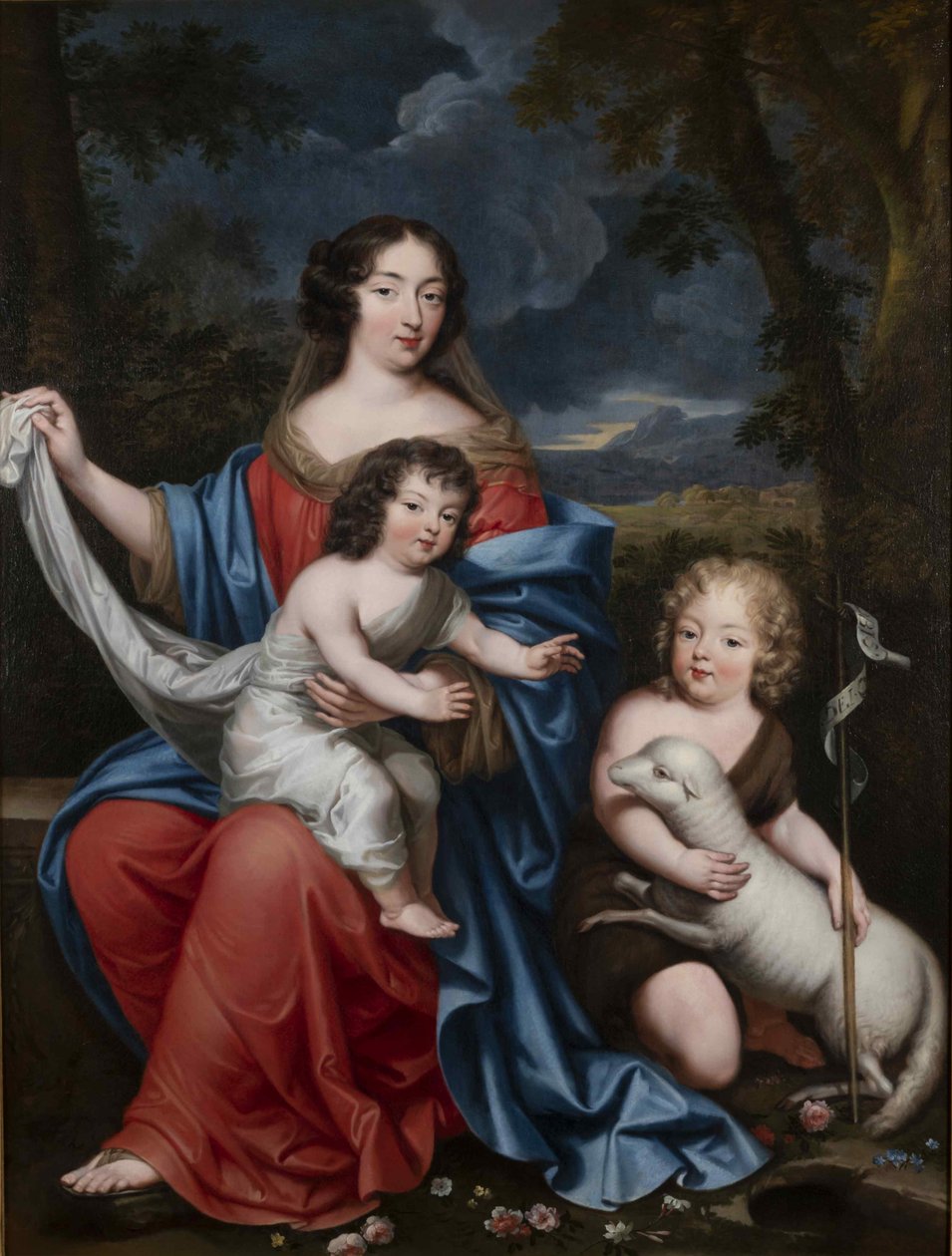 Portræt af Madame de Maintenon 1635-1719, med Ludvig XIVs naturlige børn, 1600-tallet. af Pierre Mignard