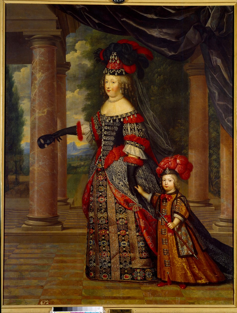 Portræt af Marie Therese af Østrig, dronning af Frankrig (1638 - 1683) og den store delfin. Maleri af Pierre Mignard (1612-1695) af Pierre Mignard