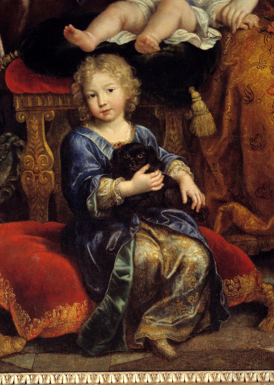 Familien til Ludvig af Frankrig (1661-1711), søn af Ludvig XIV (1638-1715), kendt som Grand Dauphin"", i 1687"" Han er repræsentant med sin kone Marie Anne Christine de Baviere og deres børn Louis, Philippe (den fremtidige Philip V af Spanien) og Charles. af Pierre Mignard