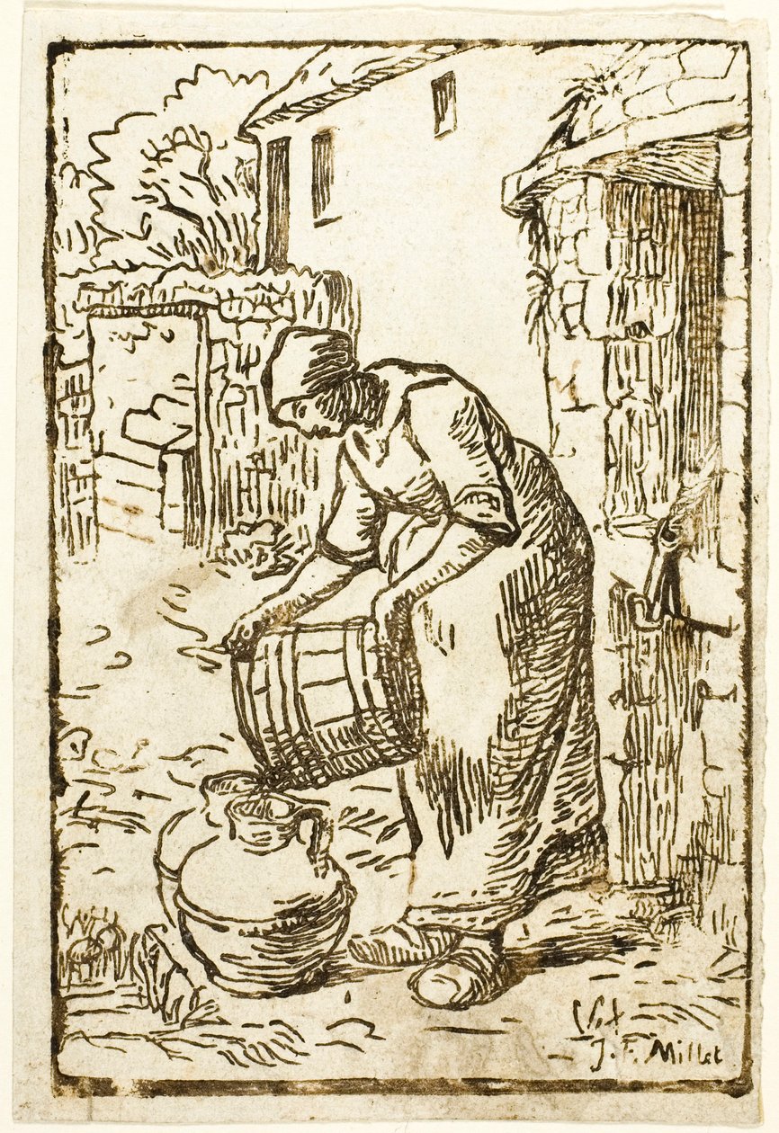 Kvinde, der fylder vanddåser af Pierre Millet