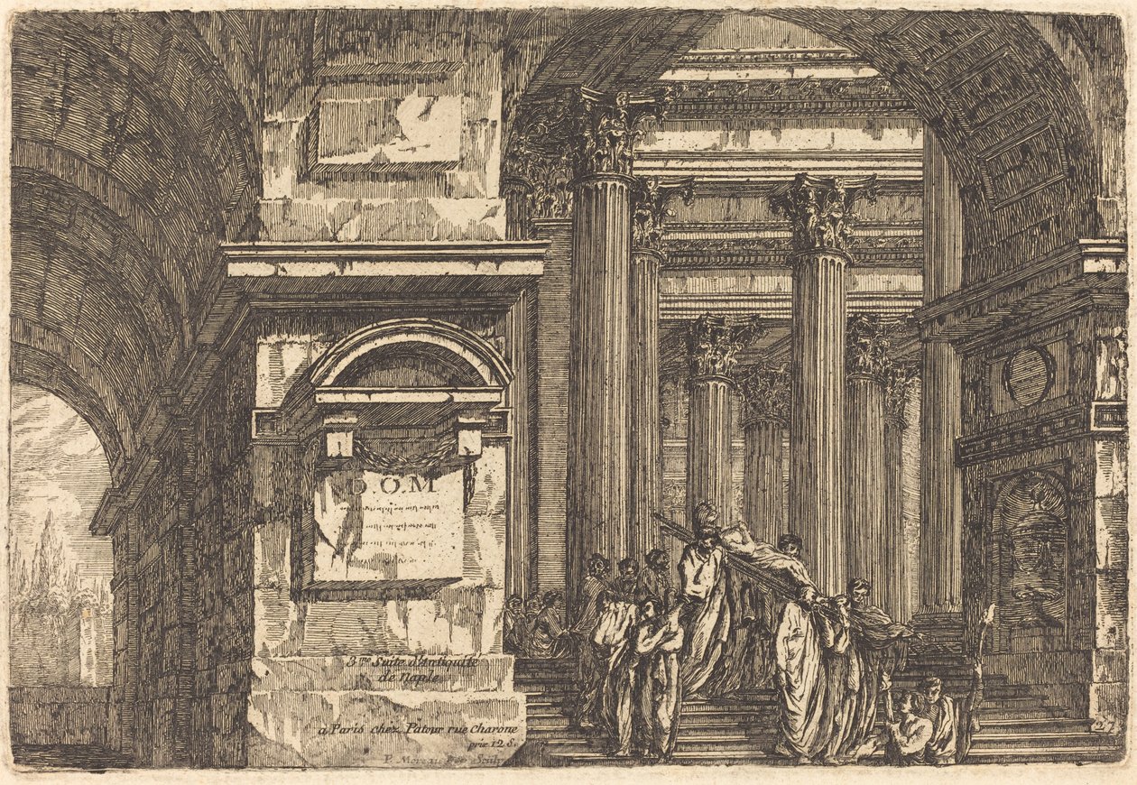 Begravelsesscene i imaginær arkitektur af Pierre Moreau