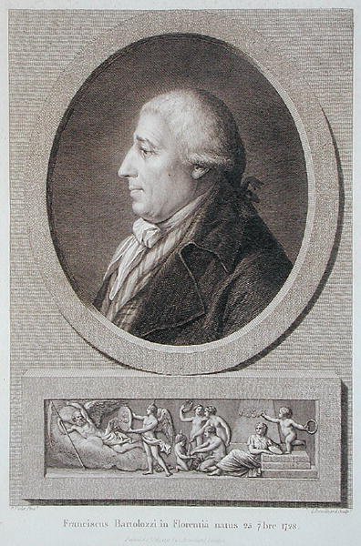 Portræt af Francesco Bartolozzi (1727-1815) graveret af Jacques Brouillard (1744-1806) (gravering) af Pierre Noel Violet