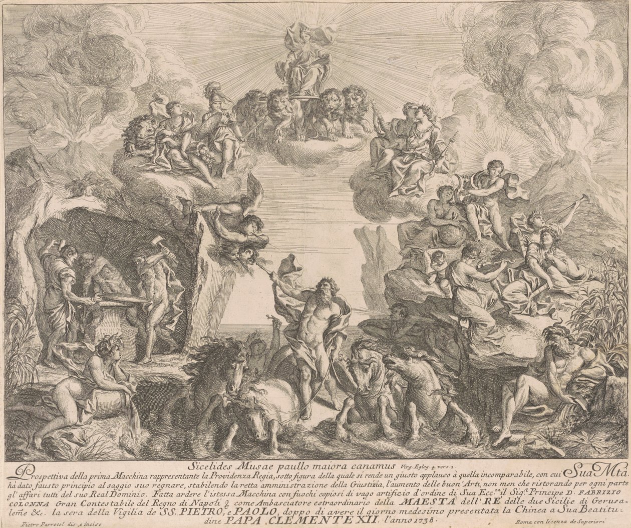 Prima Macchina for Chinea fra 1738: Allegory of Regal Providence af Pierre Parrocel