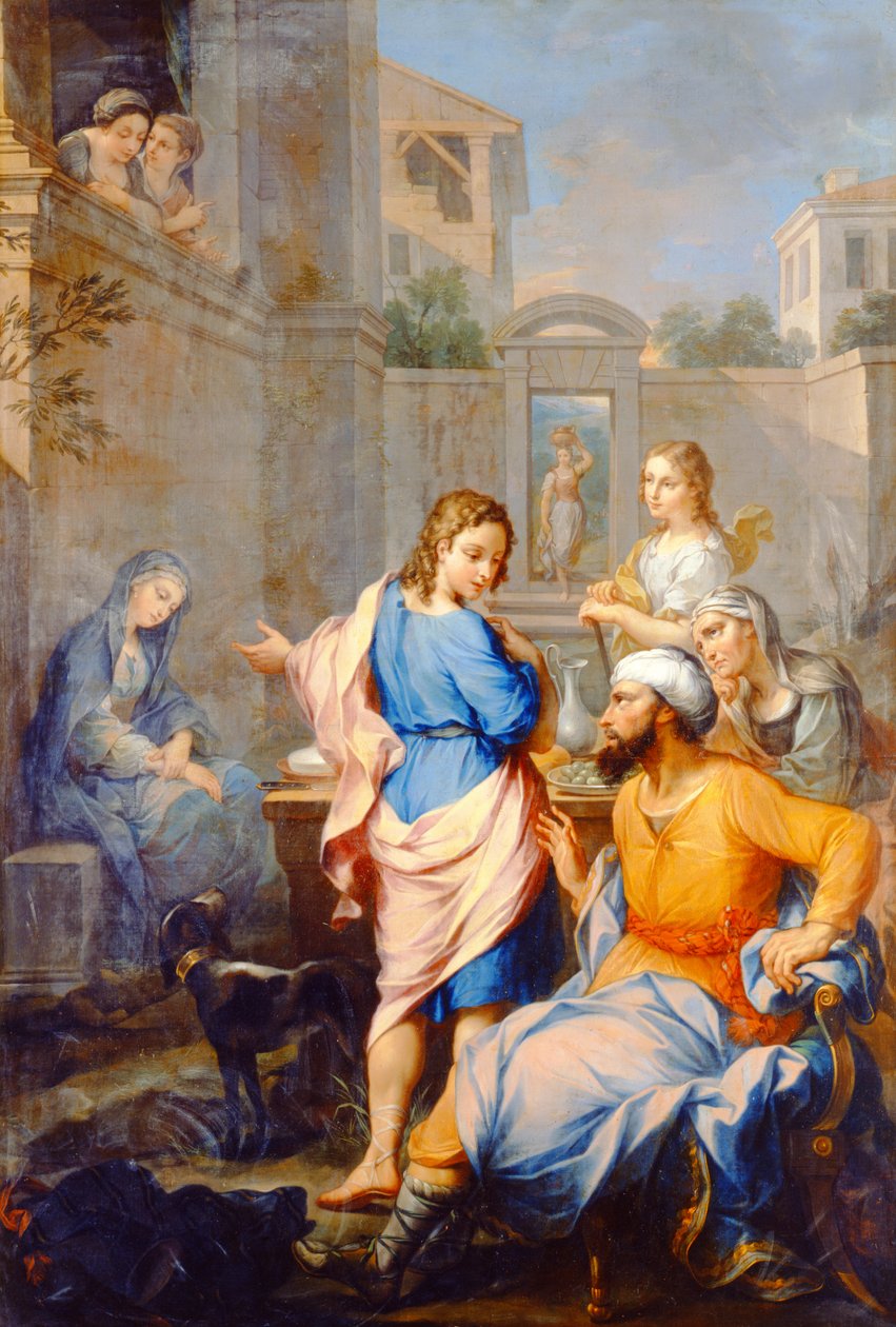 Tobias spørger Raguel om sin datter, Sarahs, Hand in Marriage, 1733 af Pierre Parrocel