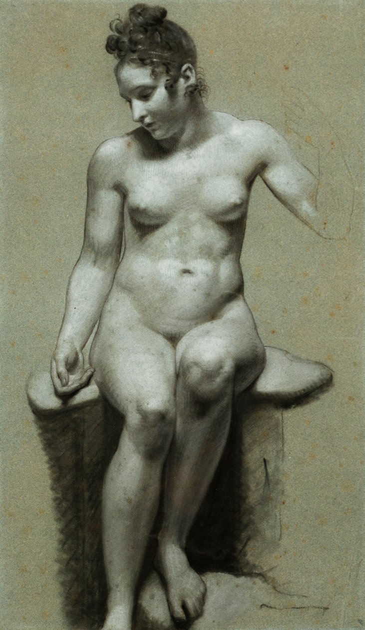 En siddende nøgen kvinde, af Pierre Paul Prudhon