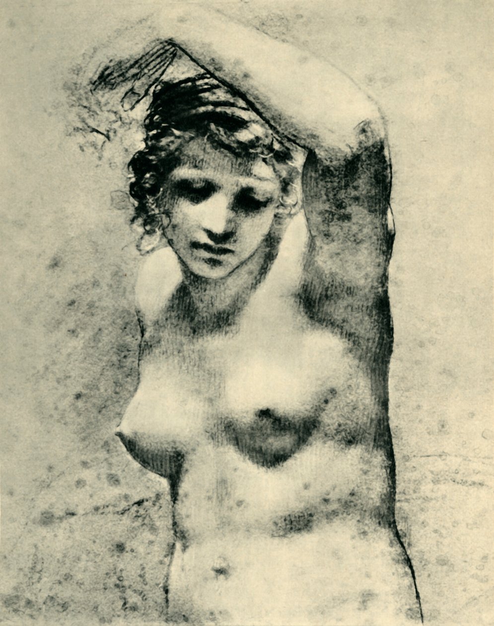Kvindelig nøgen løfter den ene arm, c1800, 