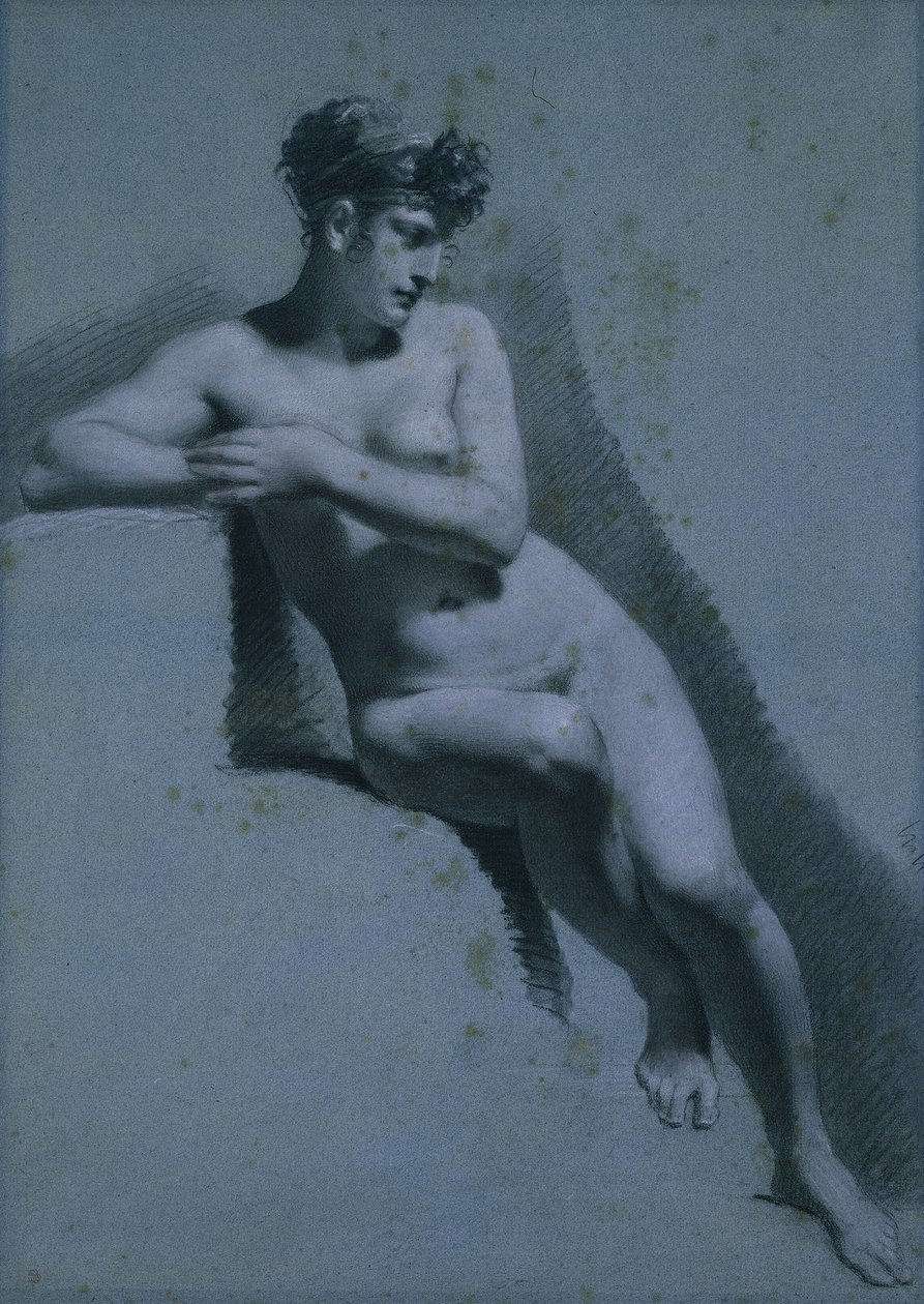 Studie af en nøgen kvinde, siddende ser til højre (recto) af Pierre Paul Prud