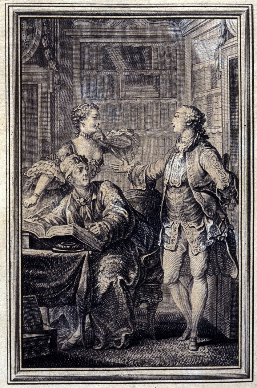En nærig kvinde, galant Croc - i ""Fortællinger og noveller på vers"" af Jean La Fontaine. 1776. Illustration af P.P. Choffard. af Pierre Philippe Choffard