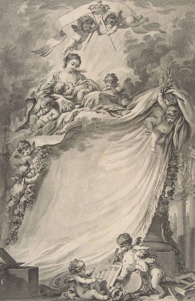 Diplom af frimurerne i Bordeaux, efter François Boucher, 1766. af Pierre Philippe Choffard
