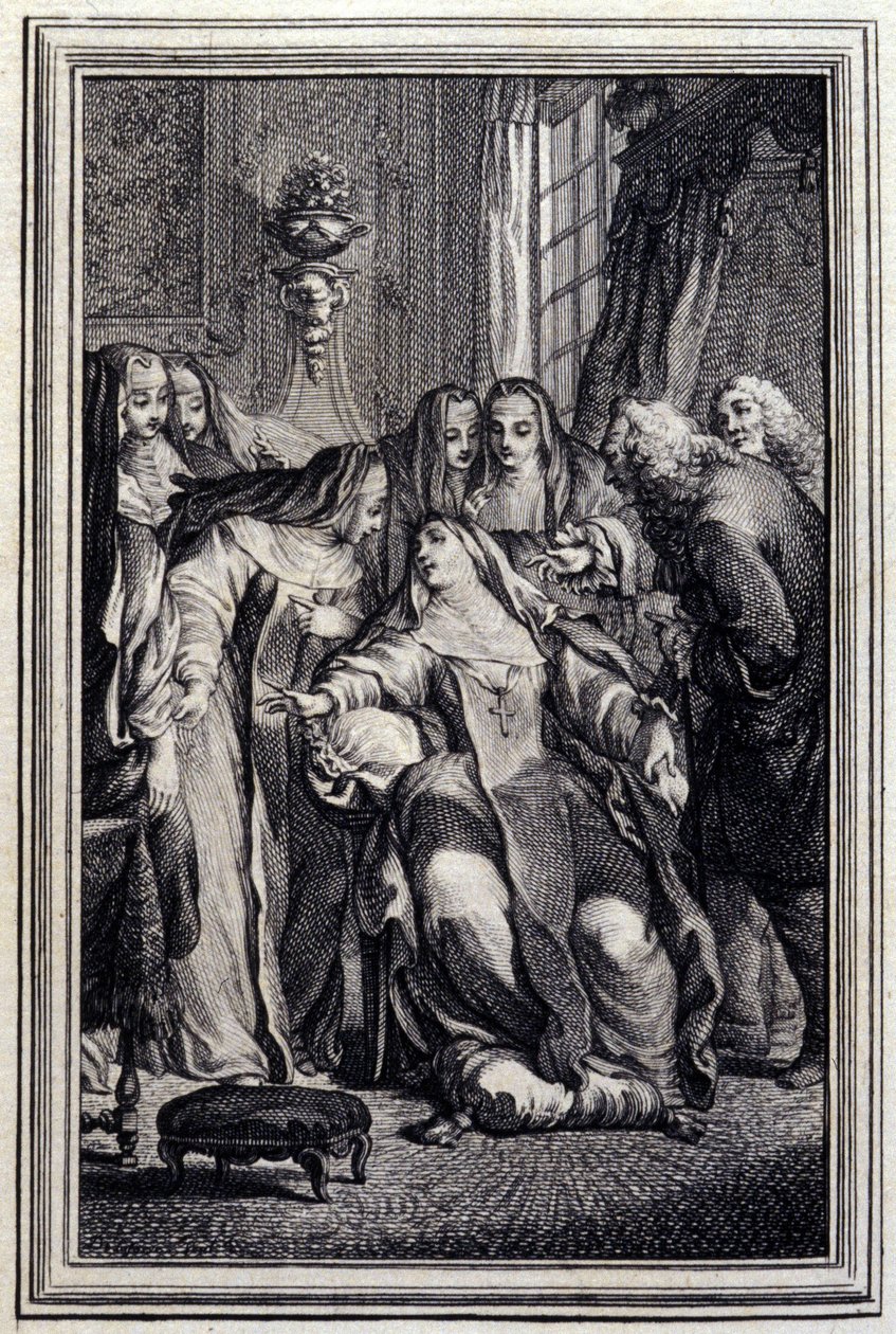 Den syge abbedisse - i "Fortællinger og noveller på vers" af Jean La Fontaine. 1776. Illustration af P.P. Choffard. af Pierre Philippe Choffard