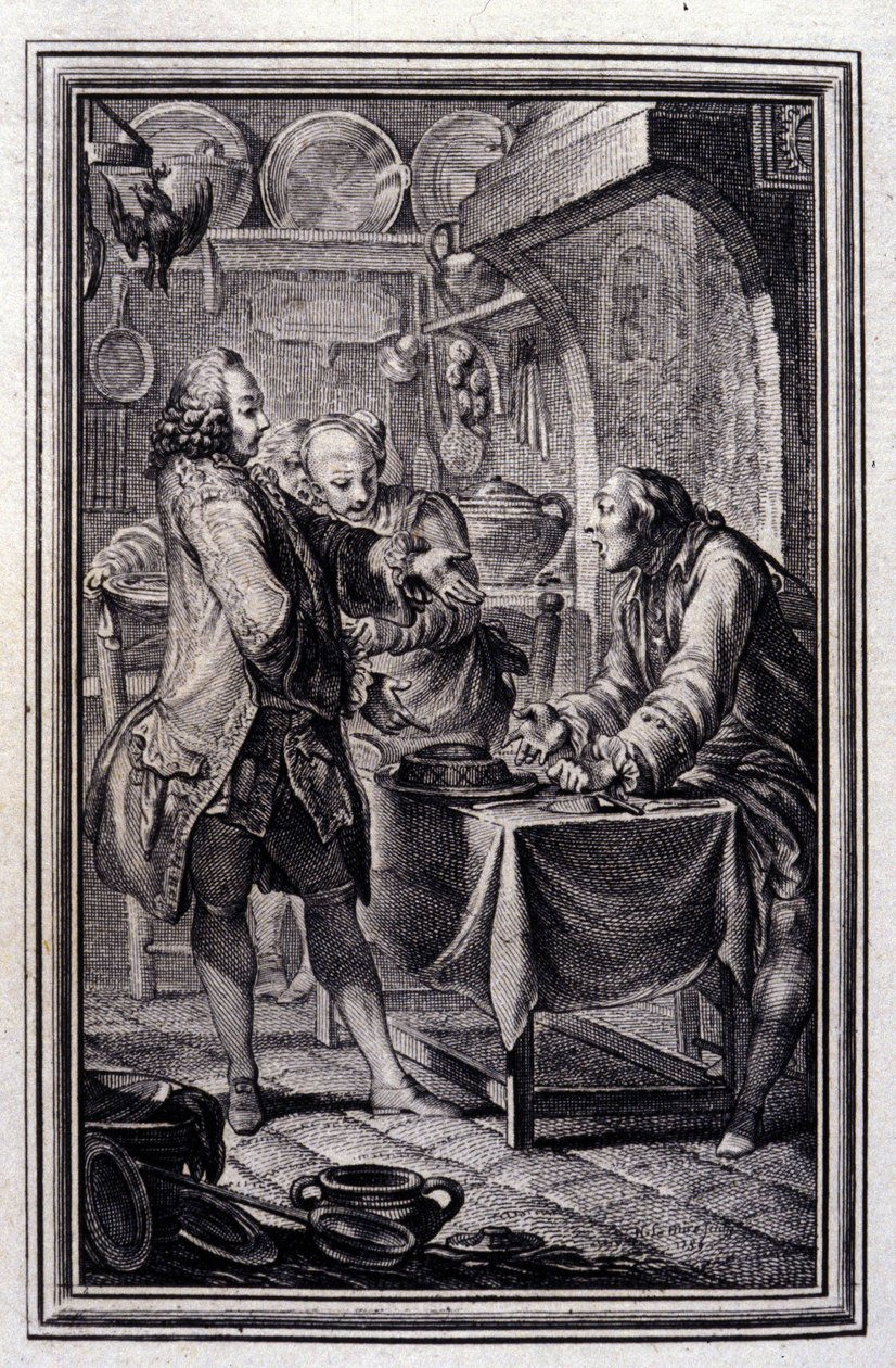 Pasta af ål. i "" Fortællinger og noveller på vers" af Jean La Fontaine. 1776. Illustration af P.P. Choffard. af Pierre Philippe Choffard
