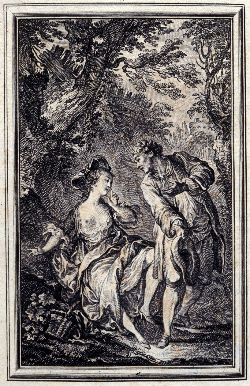 Løfte er ét, og hold er et andet. I "" Tales et nouvelles en vers"" af Jean de La Fontaine, Amsterdam 1776. illustreret af P.P.Choffard. af Pierre Philippe Choffard