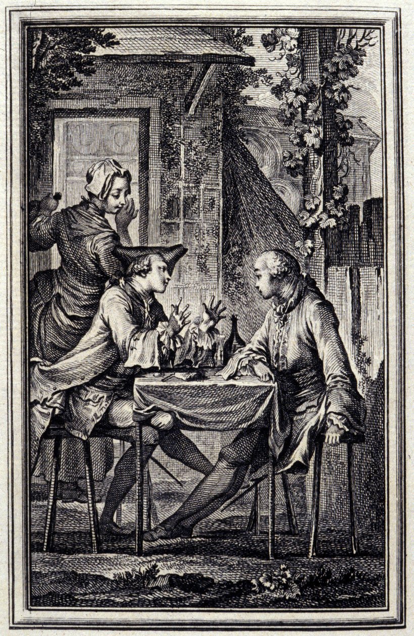 øresneglen eller muslingekompotoren. I "Tales et nouvelles en vers" af Jean de La Fontaine, Amsterdam 1776. illustreret af P.P.Choffard. af Pierre Philippe Choffard