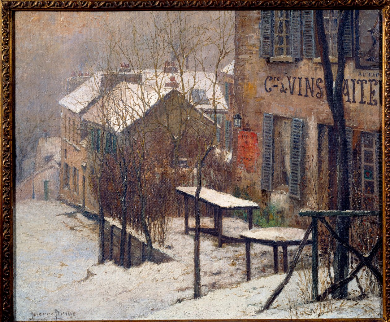 Cabareten på Rabbit Agile i Montmartre i 1890. Udsigt over Paris under sneen om vinteren. Maleri af Pierre Prins (1838-1913) af Pierre Prins
