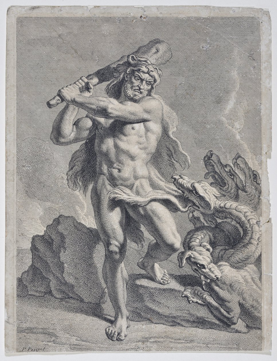 Hercules kæmper mod Lernaean Hydra (tegning) af Pierre Puget