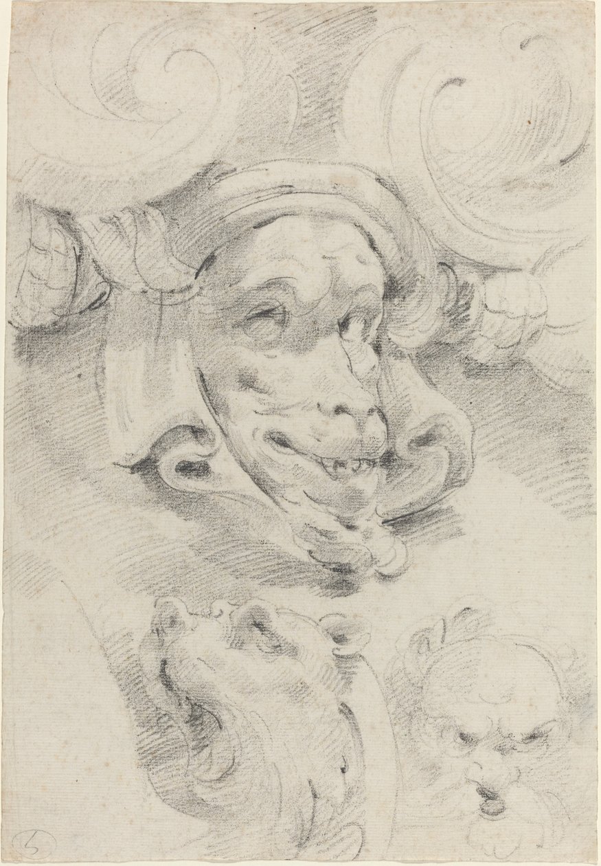 Ornamentale skitser med groteske masker af Pierre Puget