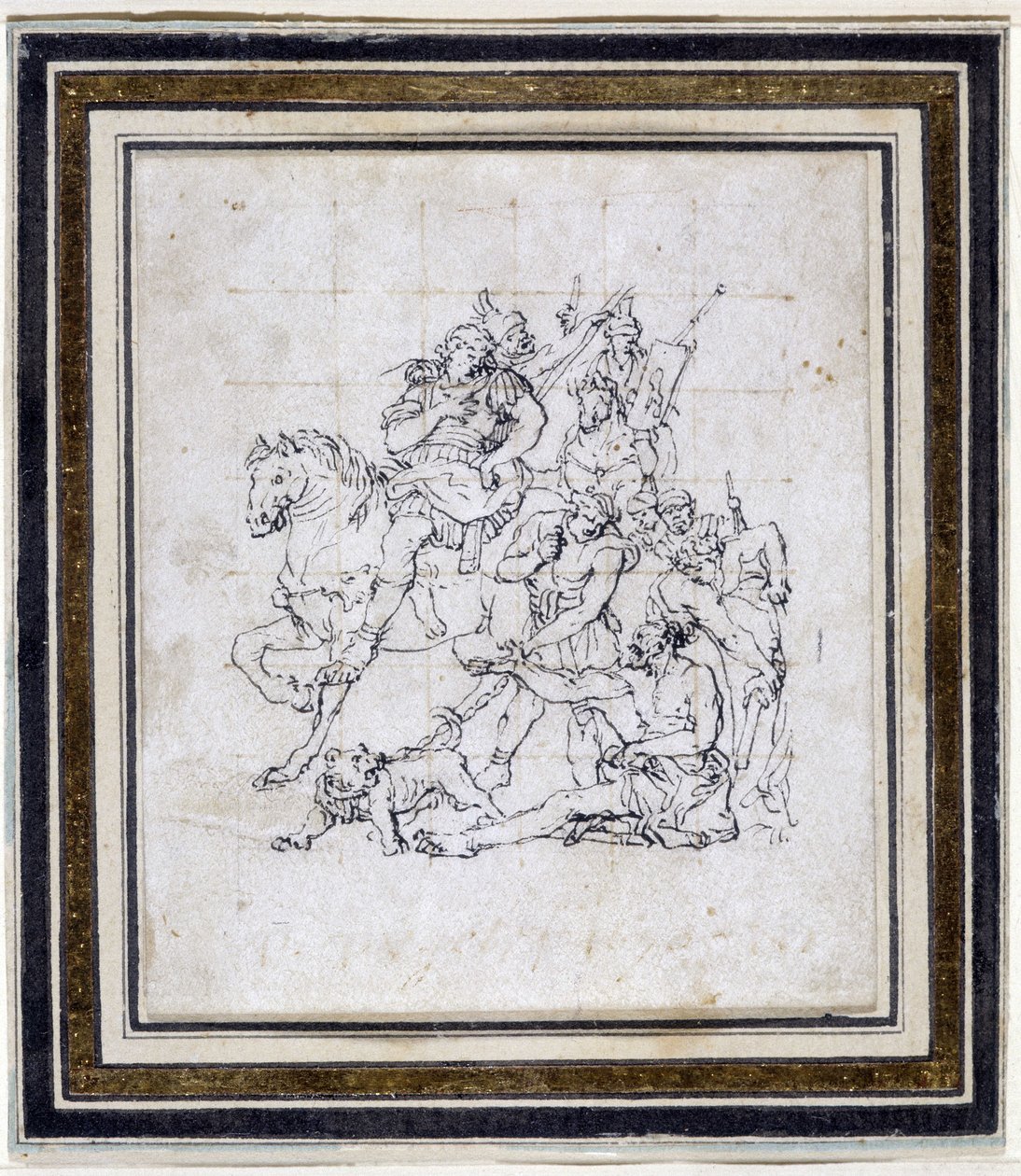 Forberedelsestegning af Pierre Puget (1620-1694) til "Alexandre og Diogene" (blæk på papir, pen) af Pierre Puget